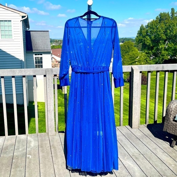 En Focus Women Blue Chiffon Mother of the Bride Sparkly Dress - Picture 1 of 7